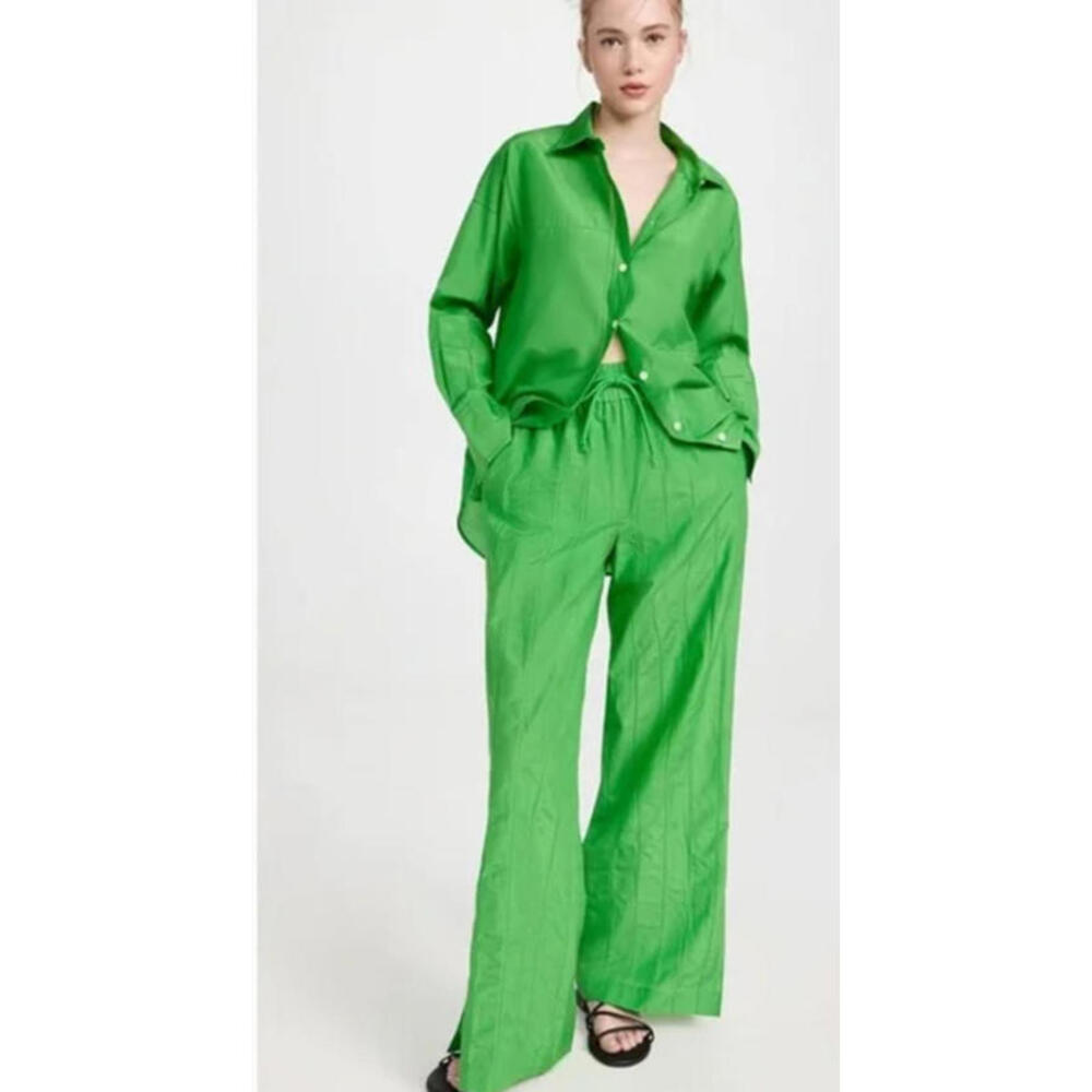 FRAME Drawstring Lounge Pants Women's Small Cotton/Silk in Bright Peridot